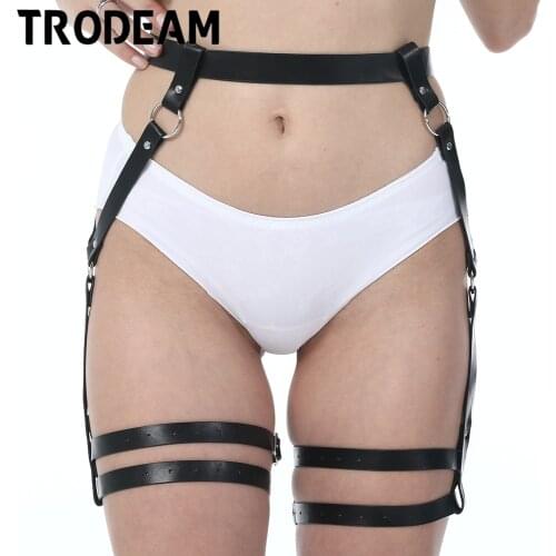 TRODEAM Sexy Adjustable Leather Harness For Women Gothic Garter Belt Leg Cage Stocking Suspenders Straps Bondage Waist Belt Wear
