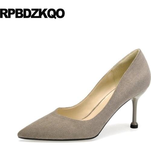 Work 8cm gray stiletto size 4 34 office women medium heels elegant suede pumps thin high scarpin black shoes 33 2019 pointed toe
