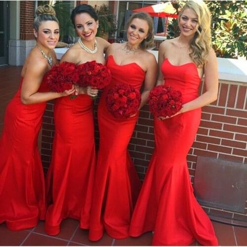 Sexy Red Mermaid Bridesmaid Dresses 2021 vestidos de fiesta de noche Custom Made Sweetheart Maid Of Honor Dress