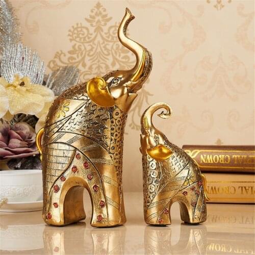Modern Golden Elephant Decoration Cute Mini Statue Resin Crafts Living Room Desktop Decoration Wine Cabinet Housewarming Gift