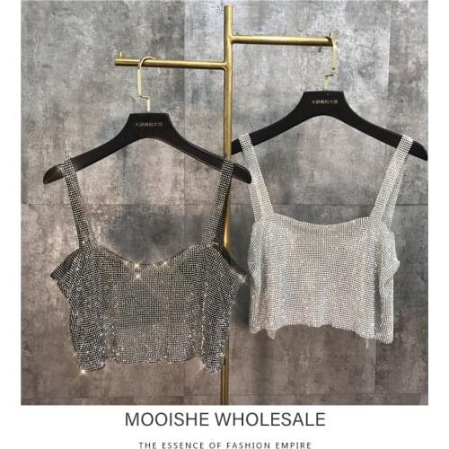 2019 Spring Summer Shiny Full Diamond Chain Rhinestone Design Outside The Strap Diamond Vest