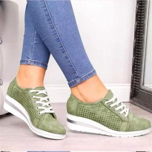 Wedge heel hollow large size womens shoes 2021 new fashion casual running wild womens sneakers platform sports women loafers