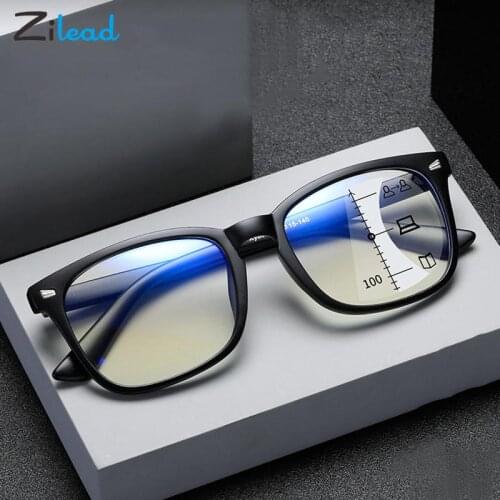 Zilead Anti Blue Light Reading Glasses Progressive Multifocal Women Men Presbyopia Goggle Blue Light Blocking Squqre Eyewear+1+4