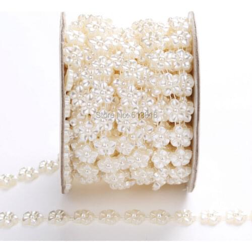 10 Yards 1 Rows Sewing Accessories 11mm Pearls Mesh Trimming Cup Chain,Flatback Beads Chain for bridal wedding costume sew on