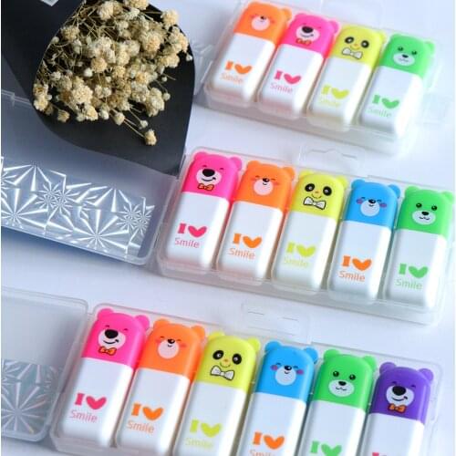 20 box/lot Mini Cartoon Bear Highlighter Kawaii 4/5/6 colors Drawing Painting Art Marker Pen School supplies Stationery gift