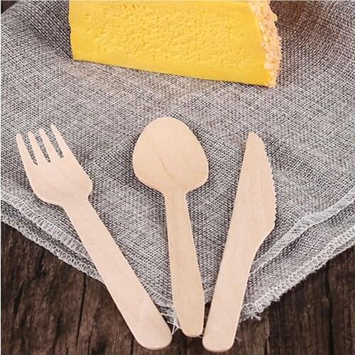 24Pcs Birthday Disposable Tableware Sets Solid Knives Forks Spoons Set Wood Wedding Baby Shower Baptism Party Supplies