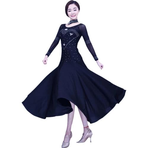5 Color Modern Dance Costumes Womens Performance Practice ballroom Waltz tango foxtrot Long Sleeve Natural Dance Dress