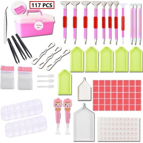 117Pcs 5D Diamond Painting Tool Diamond Embroidery Accessory Full Kit Pen Glue Tweezer With Storage Box DIY Rhinestone Craft Set