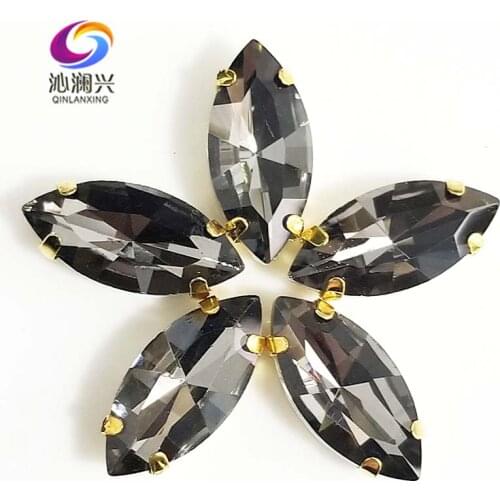 7x15mm/9x18mm/17x32mm Golden bottom Gray Horse eye shape Glass Crystal sew on claw rhinestones,Diy Clothing accessories SWMG03