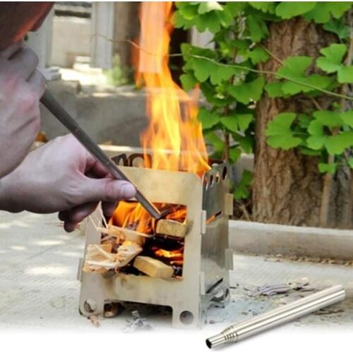 Camping equipment outdoor cookware fire tool 93mm stainless steel telescopic fire tube anti-smoke safety blowing pipe