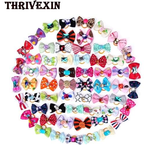 Dog Hair Bows with Rubber Band Bow Pet Grooming Mix Colors Dogs Accessories Pets Hairpin Double Floor Bows Knot Hairs Clips