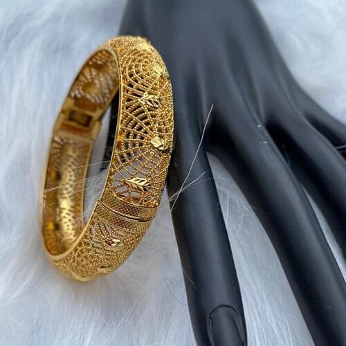 Dubai Bangles for Women Gold Color Ethiopian Indian Bracelets Set Middle East Wedding Jewelry African Gifts