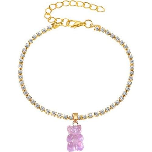 Kids Candy Color Jelly Bear Chain Anklet Women Girl Cartoon Transparent Bear Barrette Fashion Cute Resin Gummy Bear Foot Jewelry