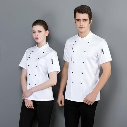 Breathable Chef Jacket Double Breasted Men /Woman Short-sleeved Kitchen Work Catering Restaurant Food Chef Uniforms