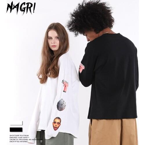 NAGRI Long Sleeve T-shirt Streetwear Hip Hop Pullover Casual T shirt Spring Autumn Print Sweatshirts