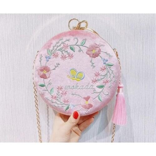 Lolita Floral Cheongsam embroidery Hanfu Circular Messenger Bag Day Clutch Hand Bags B1191