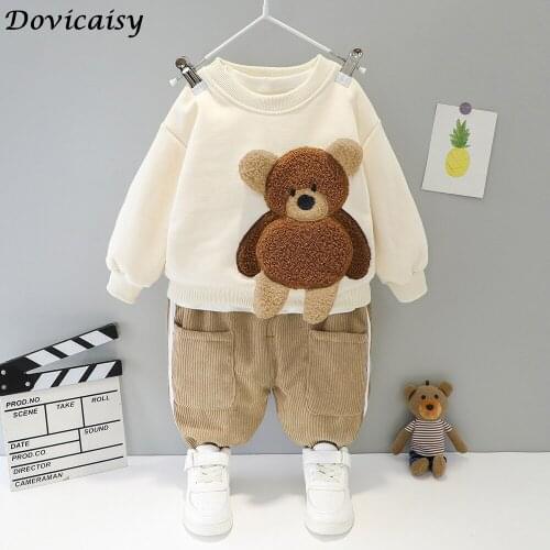 2021 Winter Toddler Infant Newborn Clothes Baby Girls Boys Clothing Sets Cartoon Bear Children Kids Plush Tops Pants