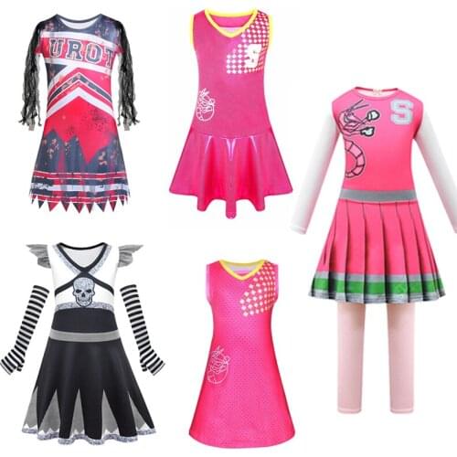 Zombies Addison Cosplay Halloween Costumes for Girls Cheerleader Uniform Kids Princess Dress with Flower Ball Party Clothing