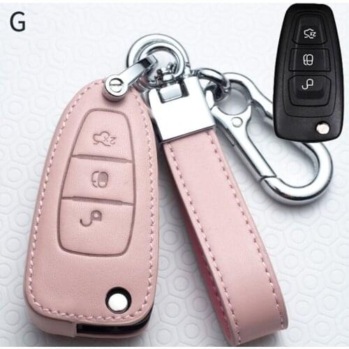 Leather Car Folding Key Case Full Cover Holder For Ford Focus 2 3 MK3 ST RS Ecosport Kuga Escape Fiesta Fold C-Max S-Max Mondeo