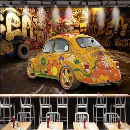 Personality Graffiti Wall Yellow Car Backdrop Wall Painting Flowers Decorations Backdrops Photography Background Photo Studio
