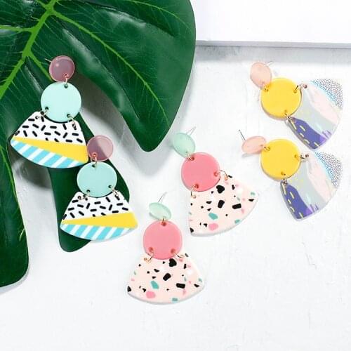 Lifefontier Candy Color Fan Shape Ice Cream Drop Earrings Double Circle Round Acrylic Resin Earrings Girls Summer Jewelry Brinco
