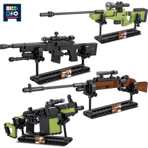 UKBOO 881PCS Military Mini AWM M24 Automatic Rifle Model Building Blocks City Outdoor DIY Assault Gun Game Toys For Children Boy