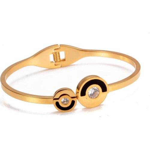 Trendy Round Design Gold Plated Stainless Steel Charm Bangles Women Girls Wedding Party Open Cuff Bangles Birthday Gift