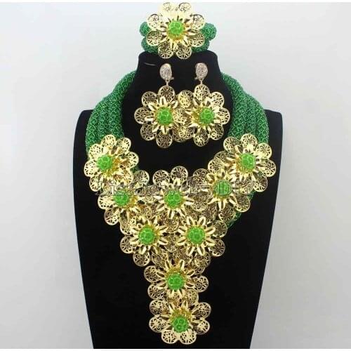 Fashion Greenearrings Crystal Flower Handmade Beads Jewelry Sets African Wedding Party Necklace Jewelry Set Free Ship HD8670