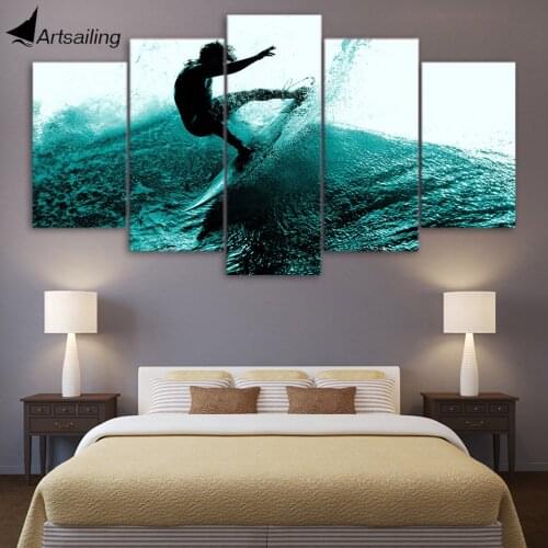 HD Print 5 pieces paintin man Surfing Modular Pictures Painting wall art room decor print poster picture canvas ny-840