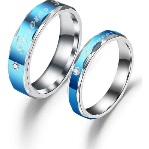 AsJerlya Blue Forever Love Wedding Rings Couple Eternity Engagement Heart and Crystal Men Women Ring In Stainless Steel