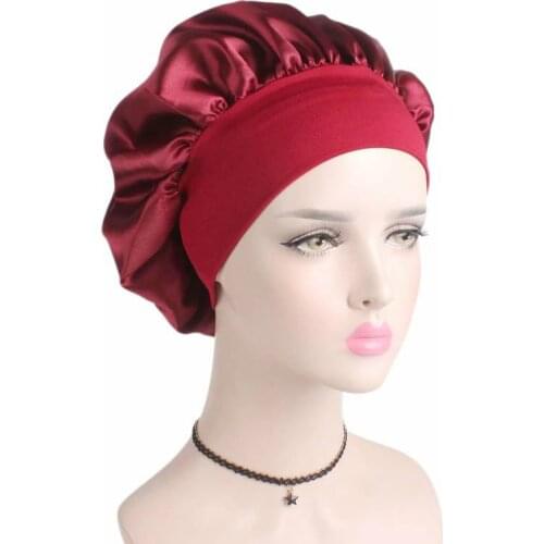 Newly Womens Satin Solid Sleep Hat Night Sleep Cap Hair Care Solid Color Curled Edge Ladies Night Cap Men Unisex Cap Hat
