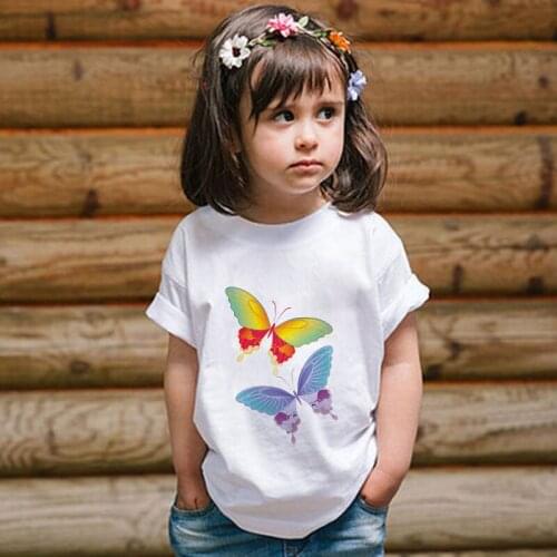 New Shelves Butterfly Colorful Funny Kawaii T Shirt Girl Hipster Boys Tops Fashion Harajuku Kids Clothes Girls T Shirts Casual