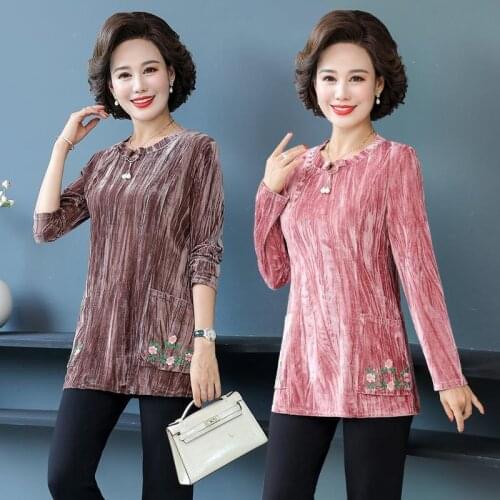 2020 New Middle Age Women Autumn Elegant O-Neck Long Sleeve Casual Blouses Ladies Korean Loose Pockets Plus Size 5xl Shirt Z33