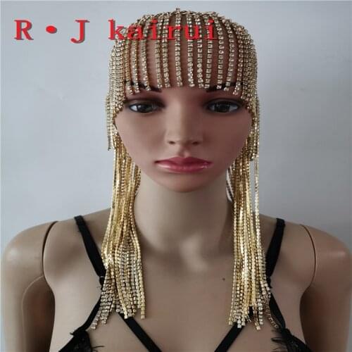 New RJHE30 Women Harness Gold Rhinestone Chains Layers Head Face Chains Jewelry Cosplay Rhinestone Head Hair Jewelry 2 Colors