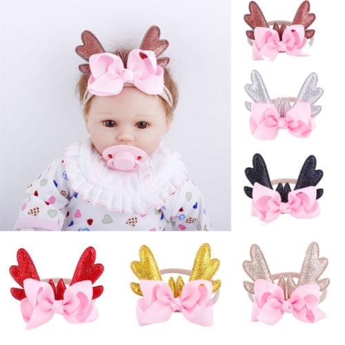 Arrival Cute Christmas Infant Baby Antlers Headband Bow Knot Hair band Ballet 6 Colors Sequins Xmas Headbands New