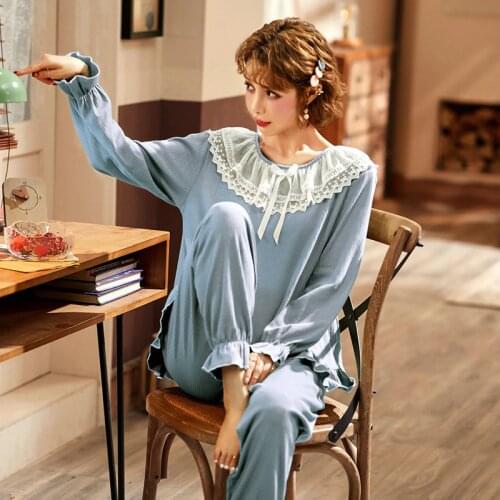 KISBINI Autumn Spring Pajamas Set For Women Pure Cotton Long Sleeve Female Sleepwear Soft Comfortable Womens Homewear