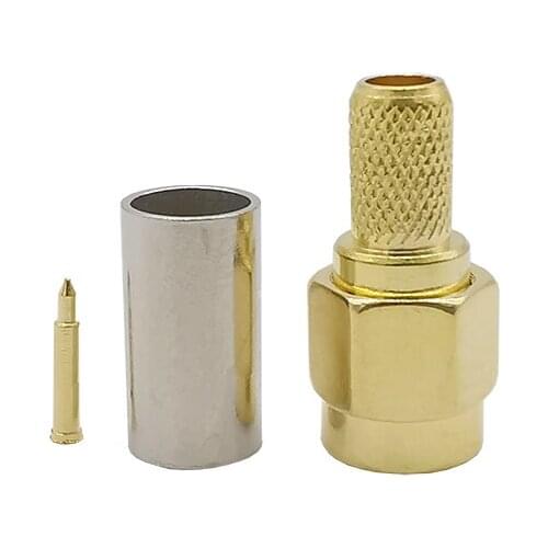 1PCS Gold-plated Brass SMA Male Plug Connector Crimp RG58 RG400 RG142 LMR195 Cable RF Coaxial Connector