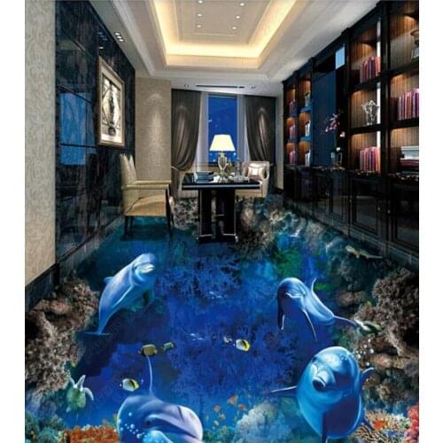 PVC Dolphin Ocean World non-slip waterproof self-adhesive 3D floor sticker tiles bathroom 3D wallpaper