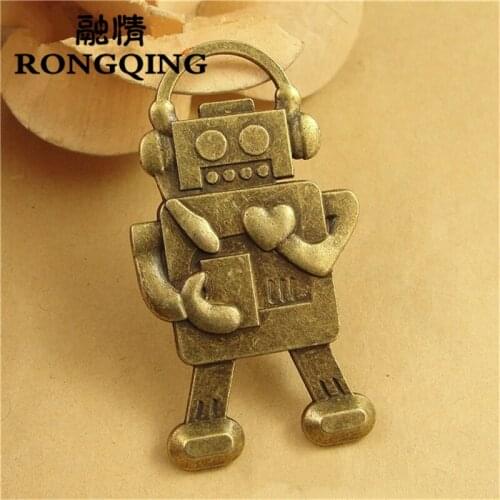 RONGQING 10pcs/lot Vintage Robot Fighting Cabchon Settings 20mm Heart Mechanic Cameo Base DIY Accessories Jewelry Findings