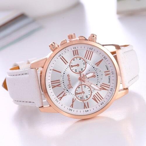 HEZHUKEJI Ladies Watch Quality Fashion Geneva Roman Numerals Artificial Leather Analog Quartz Bracelet Clock Gift