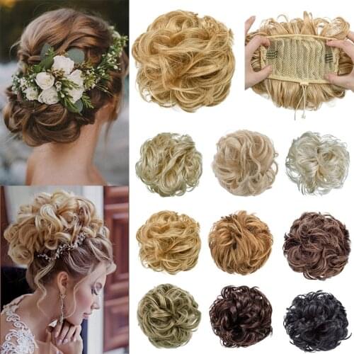 SHANGZI Clip In Curly Synthetic Hair Pieces Chignon Updo Cover Hairpiece Extension Hair Bun wedding Hair Accessories