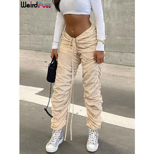 Weird Puss Stacked Mid Waist Harem Pants Women Hipster Casual Lace Up Hip Hop Jogger Fitness Trousers Autumn Street Sweatpants