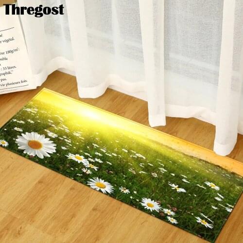Thregost Modern Scenic Printed Door Mats Indoor Long Kitchen Floor Rug Anti Slip Bedroom Carpet Microfiber Flannel Rugs