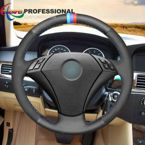 DIY Hand-Sewn Non-Slip Black Leather Suede Car Steering Wheel Cover For BMW 5 Series E60 E61 2004-2010 Car Interior Accessories