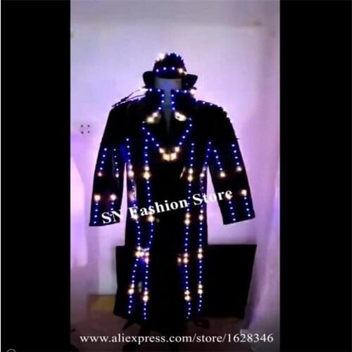 M91 Party led dance costumes luminous colorful led coat robot men suit stage perform dress dj glowing hats headpiece disco show