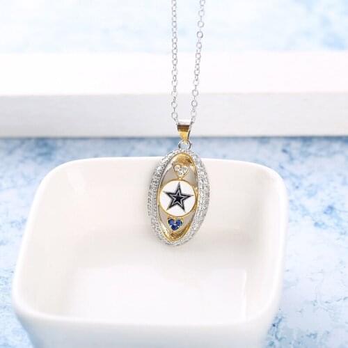 Trend Enamel Jewelry Charm Stars Two Tone Exquisite Oval Pendant Necklace For Women Wedding Party Couple Best Anniversary Gifts
