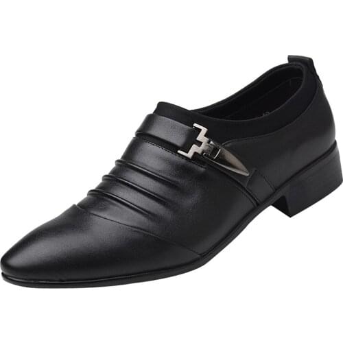 Men Shoes Dress Leather New British Fashion Man Pointed Toe Formal Wedding Shoes High Quality lightweight Slip on Shoes