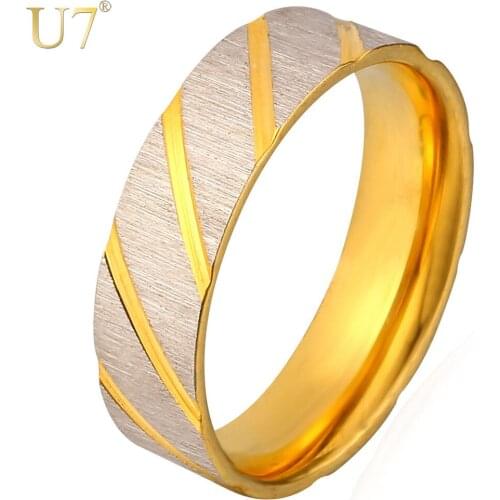 U7 316L Stainless Steel Ring For Women Men Jewelry New Trendy Gold Color Round Engagement Wedding Band Rings R417