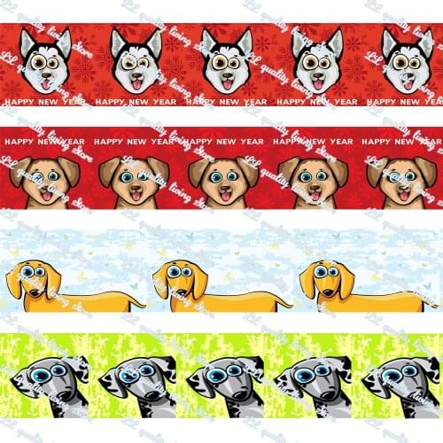 WL 50 Yards 16-75MM Cute Dog Grosgrain Ribbon Gift Wrapping Hair Bow Diy Party Decoration Craft Supplies Animal Collar