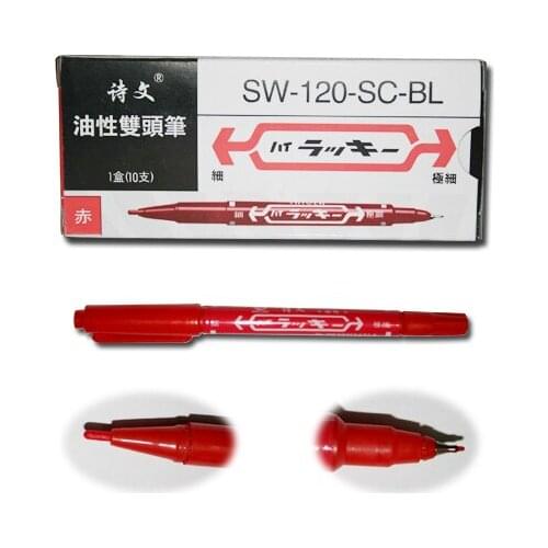 YILONG Red 10 pcs/lot Black Oil Ink Double Headed Pen Tattoo Skin Marker Painting Pen 0.7mm & 1-1.3mm FREE SHIPPING